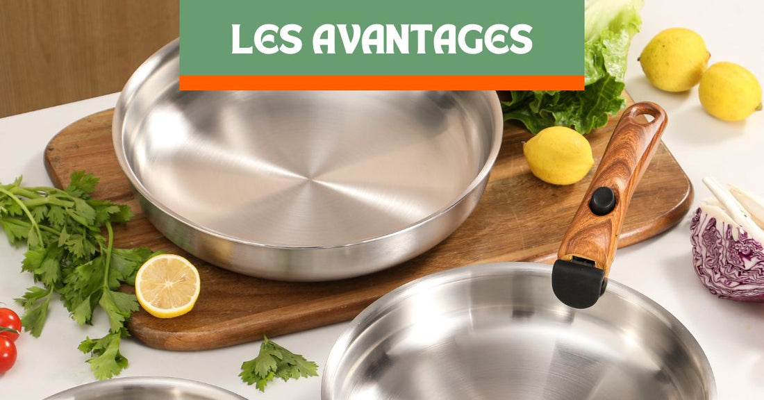 Poêle inox à poignée amovible Poeleo avec poignée retirée pour un rangement optimisé