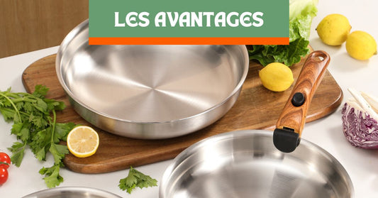 Poêle inox à poignée amovible Poeleo avec poignée retirée pour un rangement optimisé